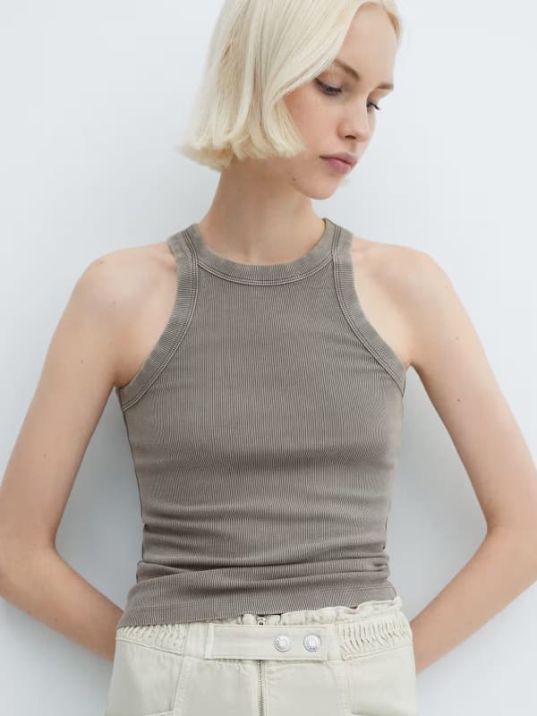 Ribbed cotton-blend top